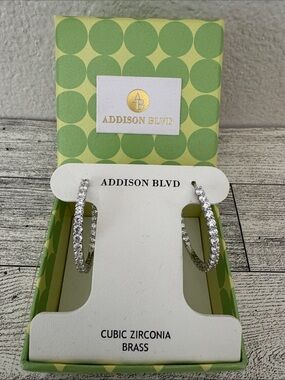 Addison Blvd Cubic Zirconia Hoop Earrings NEW